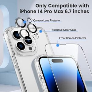 Maxdara [3 in 1 for iPhone 14 Pro Max Case, Clear iPhone 14 Pro Max Case with Front Screen Protector and Camera Lens Protector Drop Protection Case for iPhone 14 Pro Max 6.7 Inch(Clear+Clear)