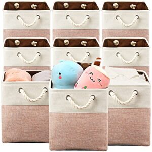 9 pieces cube storage bins 11 x 11 x 11 inch fabric storage cubes basket cube storage organizer bins baskets for cube storage collapsible storage bins white and pink for closet shelves, clothes toys