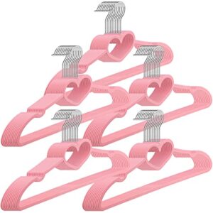 50 pieces cute heart hangers with 360 degree swivel hook heavy duty clothes hanger adult coat hangers for jackets, pants, shirts, suit, dress room closet decor(pink,plastic)