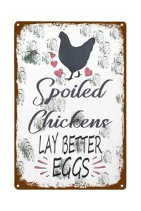 tin sign chicken coop sign farmhouse farm spoiled chickens lay better eggs free run funny home decor sign for farm garden store market restaurant 8x12 inches/20x30cm