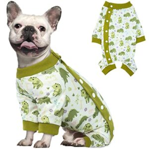 idomik dog pajamas clothes breathable 4 legged pet jumpsuits, soft cotton onesies pet clothes for small medium dog, puppy cat cute print outfit apparel pjs hair cover bodysuits jammies for all season