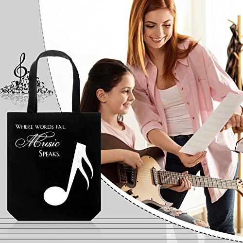 Coume 4 Pieces Music Bag Canvas Music Totes for Piano Books, Reusable Grocery Bags, Piano Teacher Gifts Music Lover Black, White