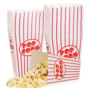 potchen movie night popcorn boxes paper popcorn bucket red and white striped popcorn container vintage retro popcorn bags for party 6.3 inch tall popcorn holders for carnival circus party(150 pack)
