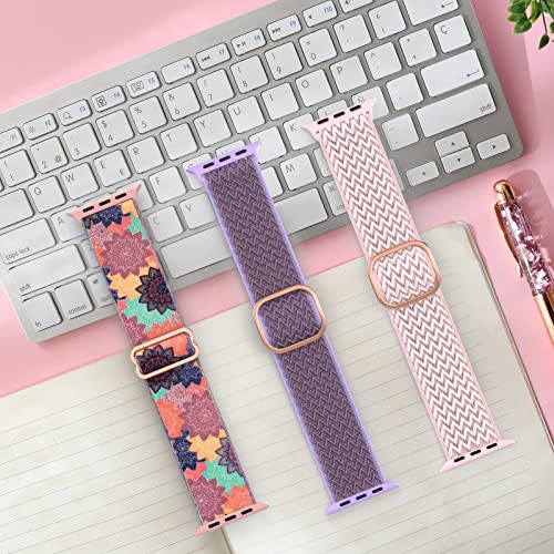 Delidigi 3 Pack Stretchy Bands Compatible with Apple Watch Band 38mm 40mm 41mm 42mm 44mm 45mm 49mm for Women Men, Nylon Adjustable Straps for iWatch Ultra 2, Ultra, SE Series 9 8 7 6 5 4 3 2 1