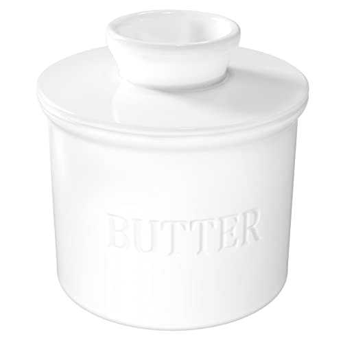 French Butter Dish, Vidalenta Porcelain Butter Crock for Counter with Water, 7.5 OZ Butter Dish with Lid Butter Keeper Country Crock Butter, Butter Holder Container for Spreadable Butter, White