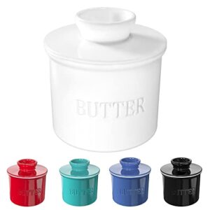 French Butter Dish, Vidalenta Porcelain Butter Crock for Counter with Water, 7.5 OZ Butter Dish with Lid Butter Keeper Country Crock Butter, Butter Holder Container for Spreadable Butter, White