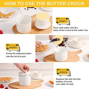 French Butter Dish, Vidalenta Porcelain Butter Crock for Counter with Water, 7.5 OZ Butter Dish with Lid Butter Keeper Country Crock Butter, Butter Holder Container for Spreadable Butter, White