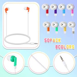 50 Pack Earbuds Bulk for Classroom Kids Wire Earphones Students Ear Buds Set Stereo Headphones for Kids Adults Schools Libraries, 3.5 MM Audio Jack (Mixed Colors)