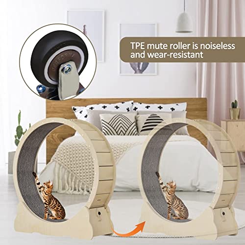 Homegroove Cat Exercise Wheel for Indoor Cats, Cat Running Wheel with Carpeted Runway, Cat Sport Treadmill Wheel for Kitty’s Longer Life, Fitness Weight Loss Device, 39.3" H Natural Wood Color(M)