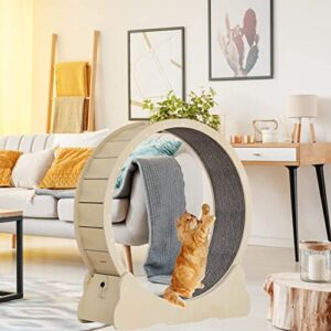 Homegroove Cat Exercise Wheel for Indoor Cats, Cat Running Wheel with Carpeted Runway, Cat Sport Treadmill Wheel for Kitty’s Longer Life, Fitness Weight Loss Device, 39.3" H Natural Wood Color(M)
