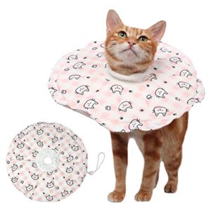 cat cone, soft cat cone collar to stop licking and scratching, adjustable recovery cone for cats after surgery with drawstring design, easy to eat and drink