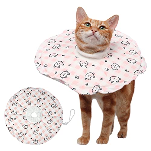 Cat Cone, Soft Cat Cone Collar to Stop Licking and Scratching, Adjustable Recovery Cone for Cats After Surgery with Drawstring Design, Easy to Eat and Drink