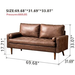 HOOOWOOO 70" Small Sofa Couch for Bedroom Mini Couch Bedroom Couch for Small Living Room Apartment Space,Dark Brown