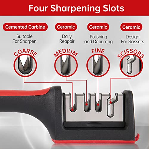 OWOXER Knife Sharpener, 4 In 1 Blade Sharpener, kitchen knife sharpeners, Pocket Knife Sharpener, Suitable for Pocket Knife, Outdoor Knife Kitchen Knife and Scissors