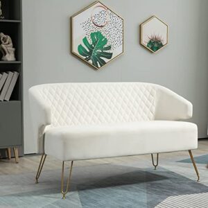 homtique velvet loveseat modern tufted accent sofa chair with metal golden legs upholstered 2 seaters couch for small spaces elegant settee bench for living room, bedroom, apartment (white)