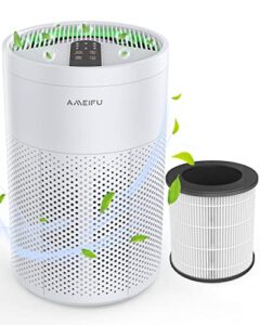 air purifiers for home large room pets hair-for bedroom up to 1200 sq.ft, ameifu h13 true hepa air filter for allergies, smoke, dust, pollen, ozone free, 15db quiet cleaner for bedroom, white