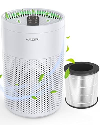 Air Purifiers for Home Large Room Pets Hair-for Bedroom up to 1200 sq.ft, AMEIFU H13 True HEPA Air Filter for Allergies, Smoke, Dust, Pollen, Ozone Free, 15dB Quiet Cleaner for Bedroom, White