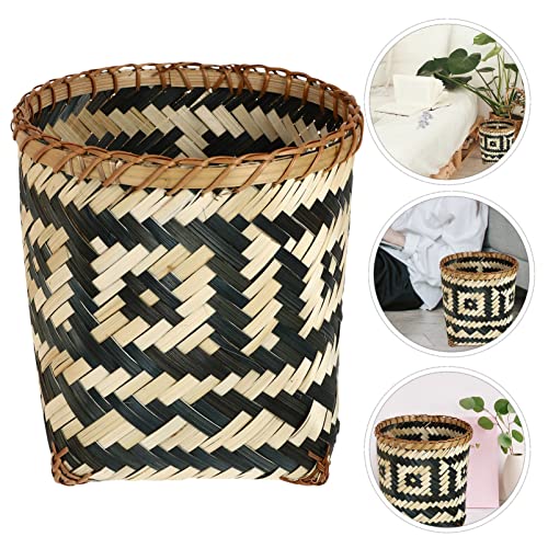 PATKAW Wicker Waste Basket Bamboo Woven Trash Can Rustic Garbage Container Bin Flower Basket for Bathroom Kitchen Home Office