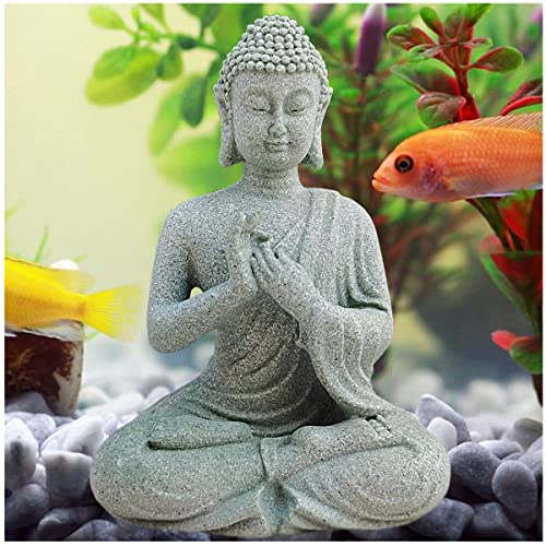 livelyfish Aquarium Buddha Statue Japanese Buddah Figurine Fish Tank Buda Sandstone Sculpture Zen Ornaments Underwater Landscape Decoration,Gift