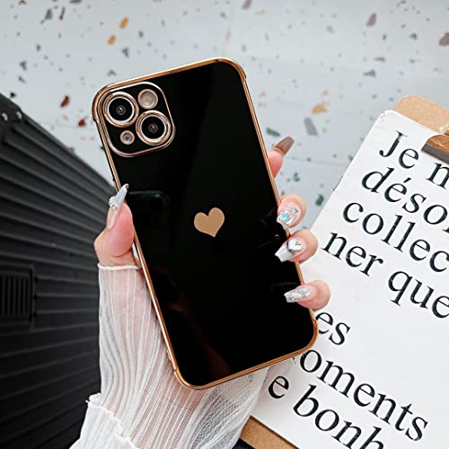 Jmltech Designed for iPhone 14 Plus Case Silicone for Women Girls Cute Soft Liquid Silicone Camera Protection Protective Lovely Heart Phone Cases for iPhone 14 Plus (Black)