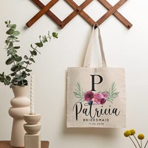 Single, Floral Totes for Bridesmaid Personalized, Initial Tote Bag w/Name - 8 Flowers, Monogrammed Bridal Shower Bags, Bridesmaid Gifts