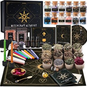 large witchcraft supplies kit 68 pcs - witch altar starter/ spell kit - wiccan supplies and tools for beginners
