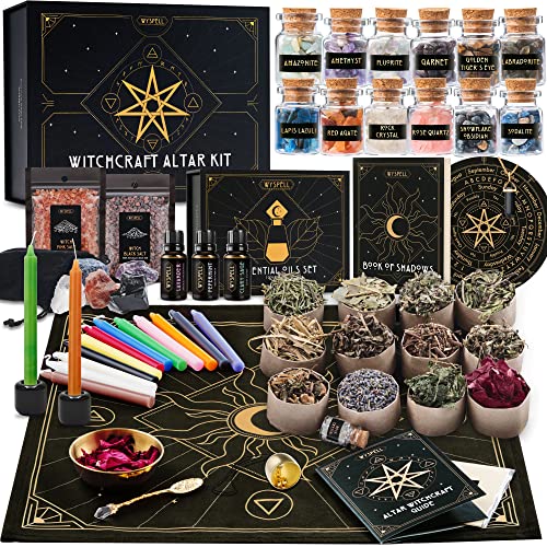 Large Witchcraft Supplies Kit 68 PCS - Witch Altar Starter/ Spell Kit - Wiccan Supplies and Tools for Beginners