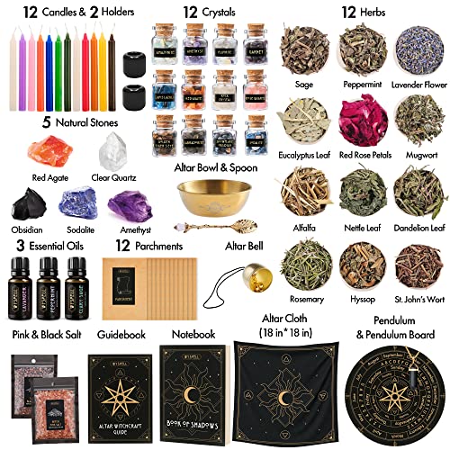 Large Witchcraft Supplies Kit 68 PCS - Witch Altar Starter/ Spell Kit - Wiccan Supplies and Tools for Beginners