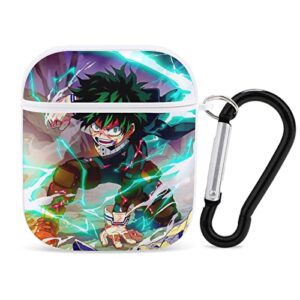 my hero academia izuku anime printing for airpods case with keychain for airpods 2&1, novelty pc material shockproof cover compatiable with wireless charging