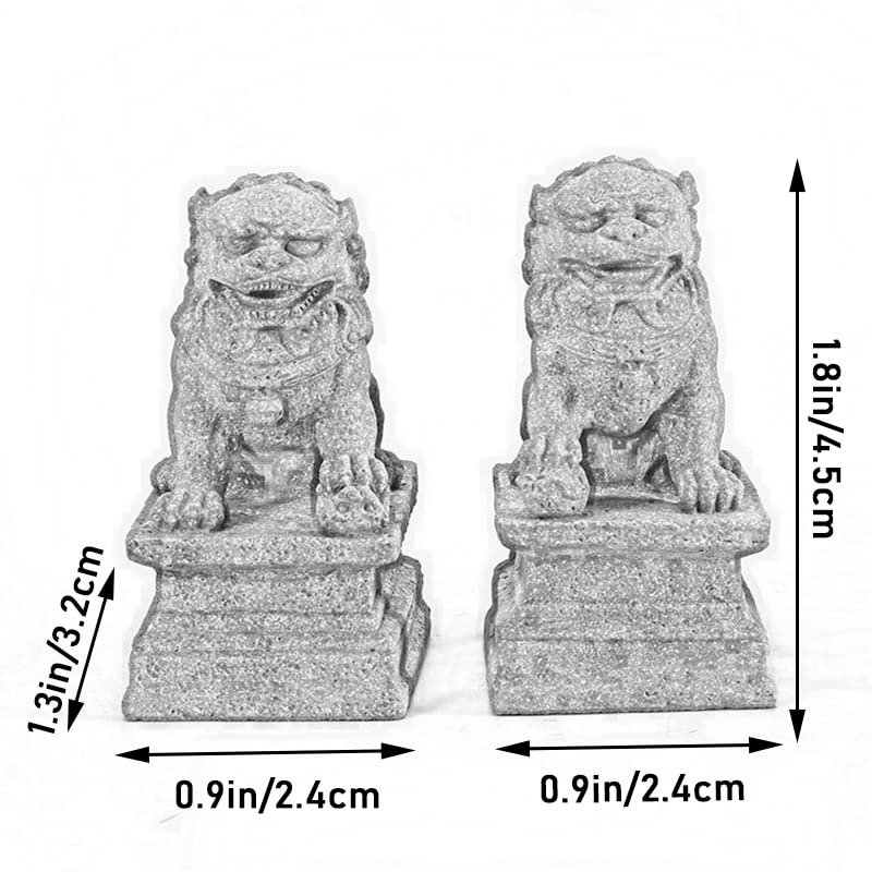 livelyfish Asian Fu Foo Dogs Statues Mini A Pair of Guardian Lion Figurine Sandstone Pets Fish Tank Aquarium Landscape Ornaments Accessories Feng Shui Decorations, A