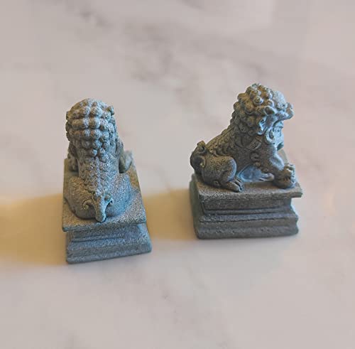 livelyfish Asian Fu Foo Dogs Statues Mini A Pair of Guardian Lion Figurine Sandstone Pets Fish Tank Aquarium Landscape Ornaments Accessories Feng Shui Decorations, A