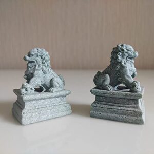 livelyfish Asian Fu Foo Dogs Statues Mini A Pair of Guardian Lion Figurine Sandstone Pets Fish Tank Aquarium Landscape Ornaments Accessories Feng Shui Decorations, A