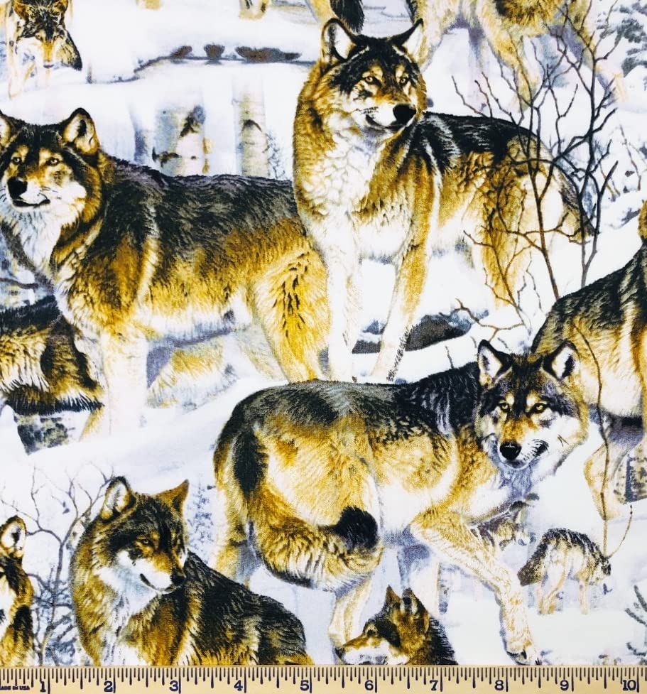 Fat Quarter - Wolves Snowy Scene Wolf Cotton Fabric - 18" x 22" Fat Quarter