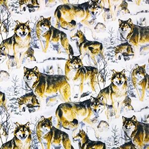 Fat Quarter - Wolves Snowy Scene Wolf Cotton Fabric - 18" x 22" Fat Quarter