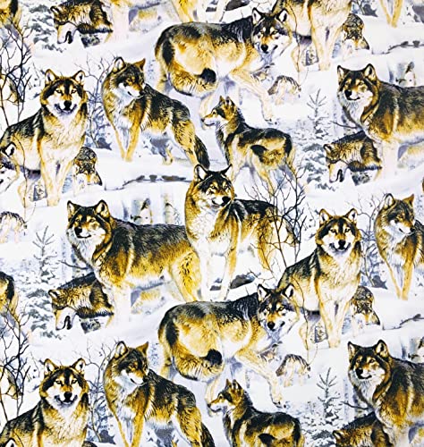 Fat Quarter - Wolves Snowy Scene Wolf Cotton Fabric - 18" x 22" Fat Quarter