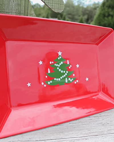 Waechtersbach Christmas Tree Serving Platter – Handmade Porcelain Red Serving Trays for Parties – Durable Christmas Snack Tray – Dishwasher & Microwave Safe Holiday Tray – Great Christmas Gifts