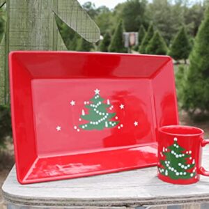 Waechtersbach Christmas Tree Serving Platter – Handmade Porcelain Red Serving Trays for Parties – Durable Christmas Snack Tray – Dishwasher & Microwave Safe Holiday Tray – Great Christmas Gifts