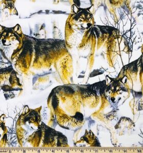 1 yard - wolves on snowy scene wolf cotton fabric (great for quilting, throws, sewing, craft projects, and more) 1 yard x 44"