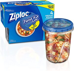 ziploc twist n loc food storage meal prep containers reusable for kitchen organization, dishwasher safe, medium round, 4 count (pack of 2)