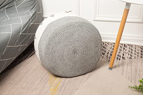 Decospark XXXL Cotton Rope Basket For Toy And Blanket Storage| 21.7" x 13.8" | Soft Long Handles | Decorative Home Organizer Ideal For Living Room, Baby Clothes And Laundry (Grey and White)