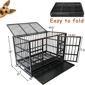 WOKEEN 48/38 Inch Heavy Duty Dog Crate Cage Kennel with Wheels, High Anxiety Indestructible Dog Crate, Sturdy Locks Design, Double Door and Removable Tray Design, Extra Large XL XXL Dog Crate.