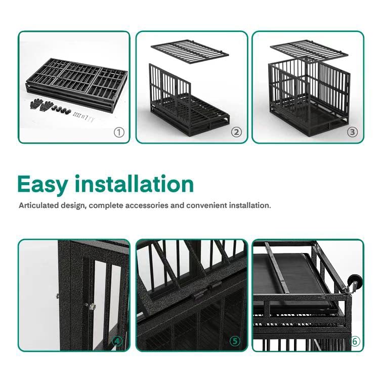 WOKEEN 48/38 Inch Heavy Duty Dog Crate Cage Kennel with Wheels, High Anxiety Indestructible Dog Crate, Sturdy Locks Design, Double Door and Removable Tray Design, Extra Large XL XXL Dog Crate.