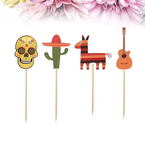 ABOOFAN Hawaiian Decor ating Hawaiian 24pcs Beautiful Guitar Insert Horse Fruit Party, Birthday (Skeleton Festival Topper Dessert Hawaii) for ating Mexican Mexican Decor