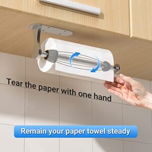 Swaitee Paper Towel Holder, Easy Tear Under Cabinet Paper Towel Holder with Damping Function, Wall Mount Stainless Steel Paper Roll Holder Adhesive or Screw for Kitchen Bathroom