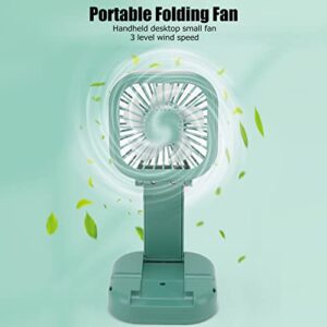 Small Desk Fan 3Speed Folding Wind Speed 270 Degree Rotation Strong Wind Portable Folding Fan for Bedroom Green