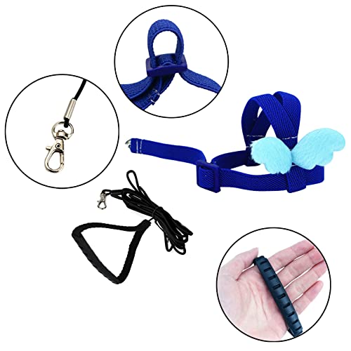 Budgerigar Harness and Leash, Adjustable Parrot Bird Training Design Anti-Bite, Bird Nylon Rope with Cute Wing for Budgerigar and Same Size Birds (S, Blue)