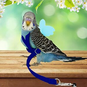 Budgerigar Harness and Leash, Adjustable Parrot Bird Training Design Anti-Bite, Bird Nylon Rope with Cute Wing for Budgerigar and Same Size Birds (S, Blue)