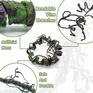 BNOSDM Reptile Vines Plants Flexible Jungle Climbing Vine Natural Moss Rope Jungle Decor for Bearded Dragons Lizards Snake Chameleon Geckos