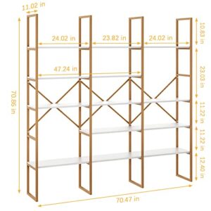 Jehiatek Gold Bookshelf 5 Tiers, Geometric Bookcase, 71"L x 71"H Tall Gold Shelves Etagere Book Case, Sturdy Metal Frame, Freestanding Display Shelving Unit for Home, Office, Library, White and Gold
