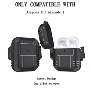 KAKUYI AirPods Case Cover Designed for AirPods 2 & 1, Full Body Protective Case Cover with Keychain for Airpods 1st & 2nd Generation Case, Black [Front LED Visible]